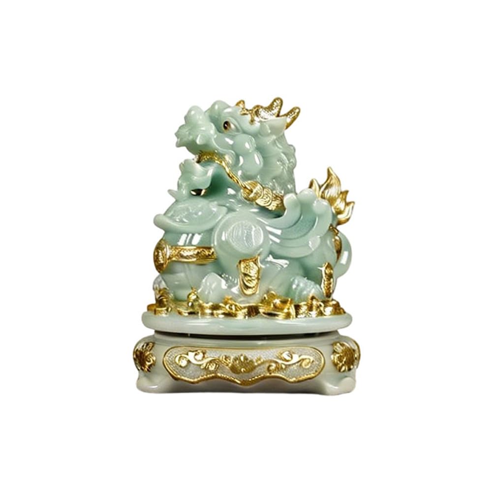 Hhhxkkuu Jade Pixiu Sculpture 7" Tall Hand-Carved Natural Stone