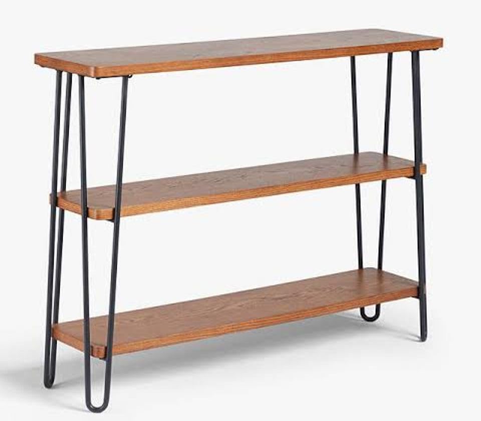Industrial Bookshelf, 3-Tier Storage Rack, Wood and Metal, Brown and Black, Open Shelving Unit-image-26