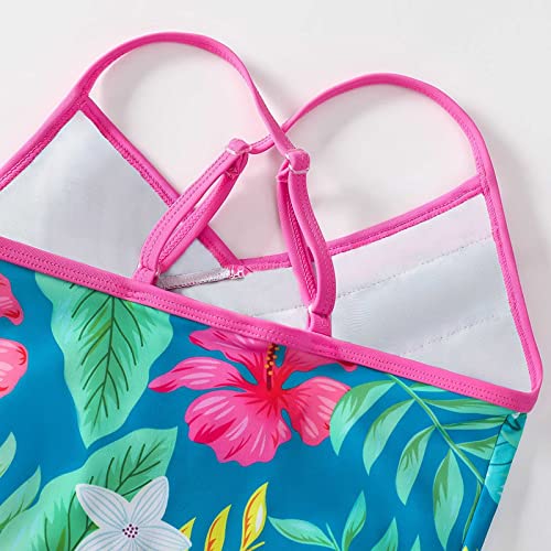 Girls One Piece Swimsuits Hawaiian Ruffle Fluorescent Plant Print Beach Bathing Suit Kids Summer Vacation Swimwear4