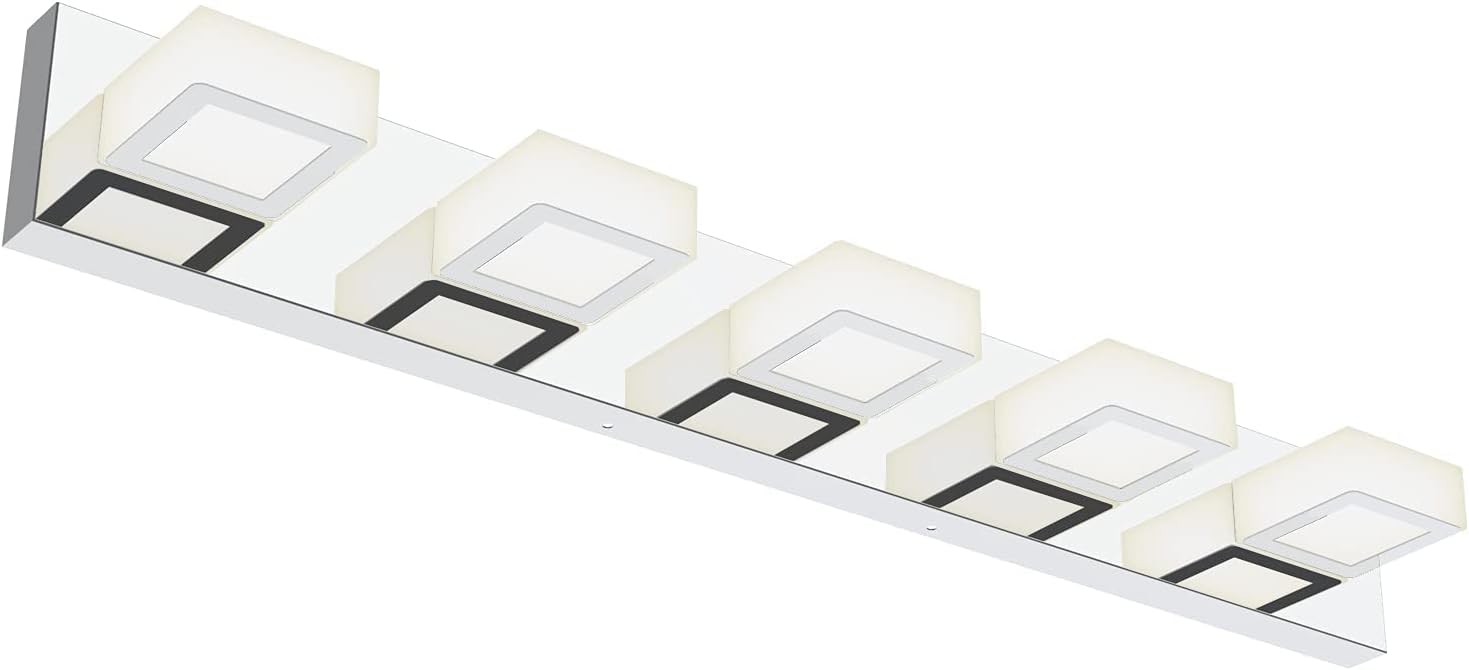 Ralbay Modern Chrome Bathroom Vanity Lights 5 Lights Acrylic Bathroom Vanity Lights Over Mirror, Modern LED Chrome Bathroom Vanity Lights (Natural White Light) Chrome-Natural White 5-Light