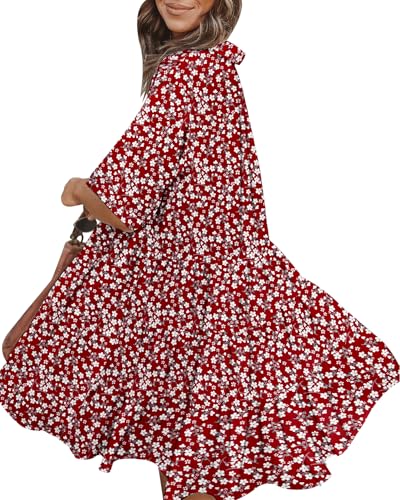 Image of PYGFEMR Women's Short Sleeve Babydoll Dress Button Down Dresses with Pockets