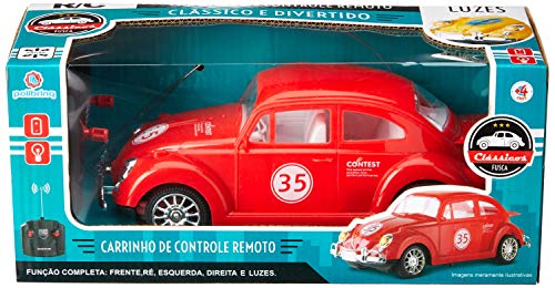 2227 - Carrinho de controle remoto de brinquedo Fusca Classico com luzes - Vermelho
