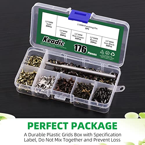 Keadic 351Pcs 5 Colors 12Mm(15/32”) Metal Star Rivet Studs Assortment Set With Punch, 5-Star Spikes Screwback Button Stud Nailhead Punk Garment Rivets For Diy Leather #TOP4