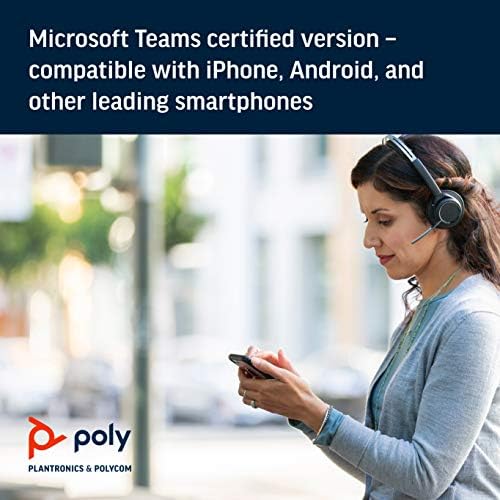 Plantronics - Voyager Focus UC with Charge Stand (Poly) - Bluetooth Dual-Ear (Stereo) Headset with Boom Mic - USB-A PC/Mac Compatible - Active Noise Canceling-Works with Teams (Certified), Zoom & more