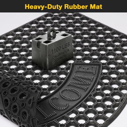 23โx35โ Black Non Slip Waterproof Welcome Rubber Door Mat with Holes, Outdoor Rubber Mats with Drainage for Entrance,Patio,Garage,Restaurant and Bar, Commercial Floor Mats Outdoor that Drain Water by GTRY - Used condition - Image 7
