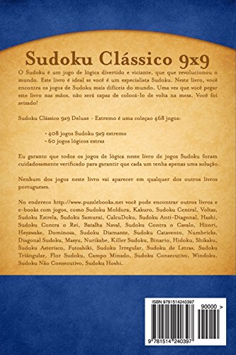 Sudoku Clássico 9x9 Deluxe - Extremo - Volume 55 - 468 Jogos