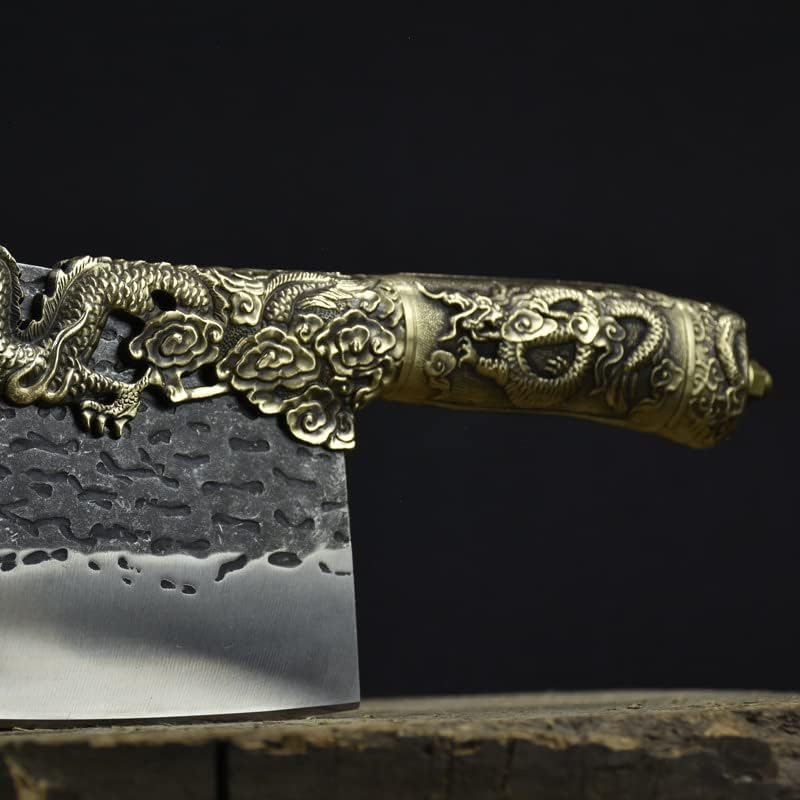 Meat Cleaver Knife, 8.3inch Personality Unique Chef Knife Handmade Multi-Purpose Household Kitchen Knifees Dragon Relief Retro Slaughter Knifes