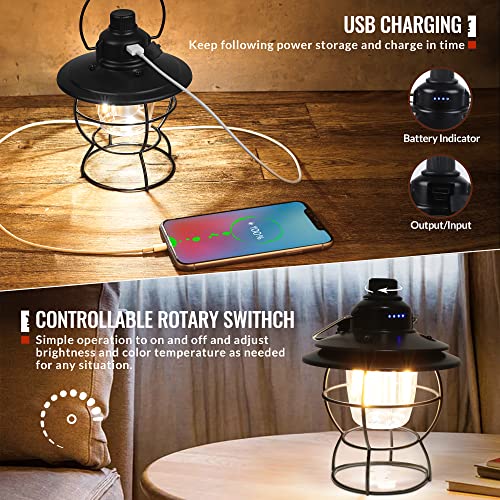 Led Vintage Lantern, Rechargeable Camping Railroad Lantern, Retro Style, Classic Tabletop Lantern Decor With Dimmable Control, Portable Outdoor Hanging Tent Light For Camping, Indoor(With Caps) #TOP1