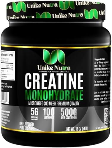 Unike Nutra Creatine Monohydrate Powder |Pure Micronized Creatine for Enhanced Muscle Mass Athletic Performance and Muscle Recovery | Halal Kosher Vego Keto Friendly Creatine – Unflavored