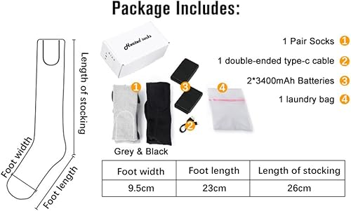 Miniatura 7 de Meet - Calcetines térmicos para hombres y mujeres, 7.4 V 3400 mAh, batería recargable, calcetines de calefacción eléctrica, calentadores de pies de