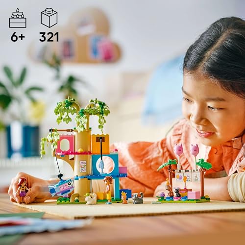 LEGO Friends Kocie przyjęcie urodzinowe i domek na drzewie, zabawka dla dziecka z pięcioma figurkami zwierząt, zestaw dla 6-latki i pomysł na prezent dla dziewczynki, chłopca, miłośnika kotów 42666