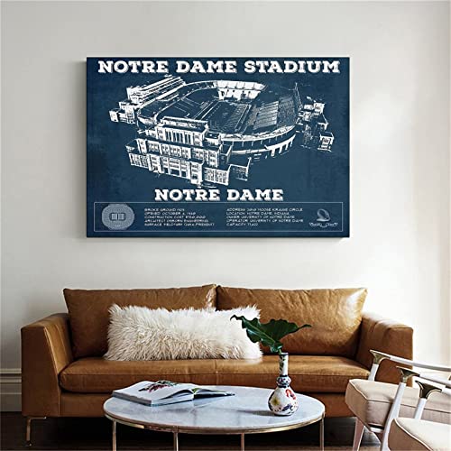 Bcq Notre Dame Stadium Vintage Blueprint Canvas Art Poster Wall Art Picture Print Modern Art Living Room Decor Posters 16X24Inch(40X60Cm) #TOP5