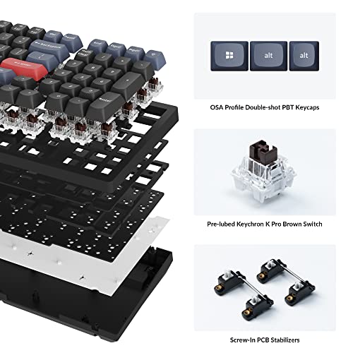Image of Keychron K4 Pro 96% Custom Wireless Mechanical Keyboard with Hot-Swappable K Pro Brown Switch, QMK /VIA Programmable Macro Bluetooth /Wired Keyboard White LED Backlit for Mac Windows Linux - Black