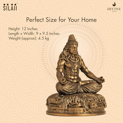 Image of SILAII Lord Shiva Meditation Statue - 12 Inch Mahadev Murti | Spiritual Home Decor Showpiece | Ideal for Meditation, Yoga & Prayer Room