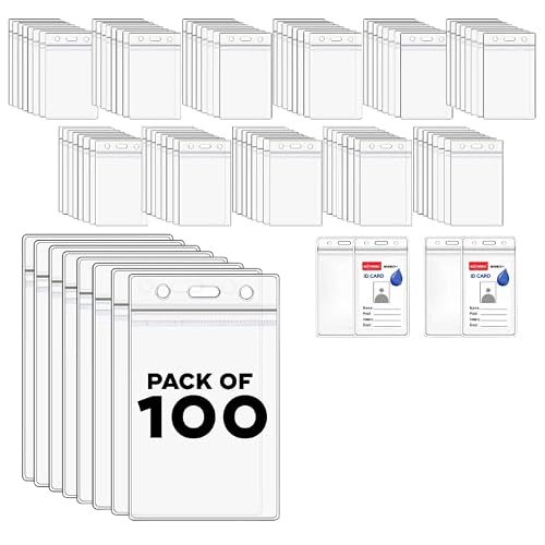 Extra Thick 0.8mm Vertical ID Badge Holder – Waterproof Clear PVC Name Tag Holder (2.25" x 3.5") for Hospital, School & Office (100)