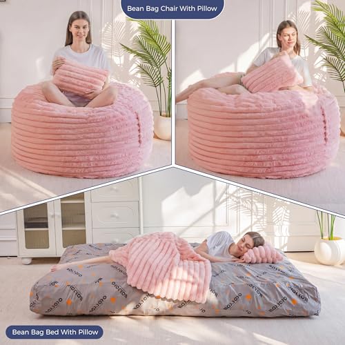 Image of MAXYOYO Giant Bean Bag Chair Bed with Pillow, Convertible Beanbag Sofa to Floor Bed, Lazy Chair Couch with Removable Cover, High-Density Shredded Foam Filling, Cozy Lounge for Bedroom Living Room
