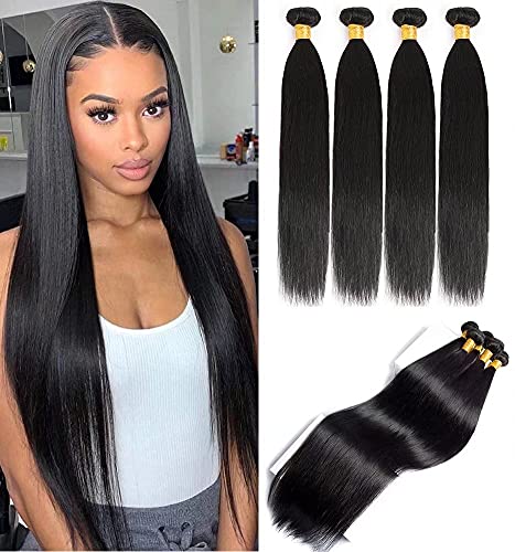 10A Peruvian Straight Hair 4 Bundles Virgin Human Hair 100% Unprocessed Straight Hair Extensions Weave Hair Human Bundles (20 20 22 24) Natural Color