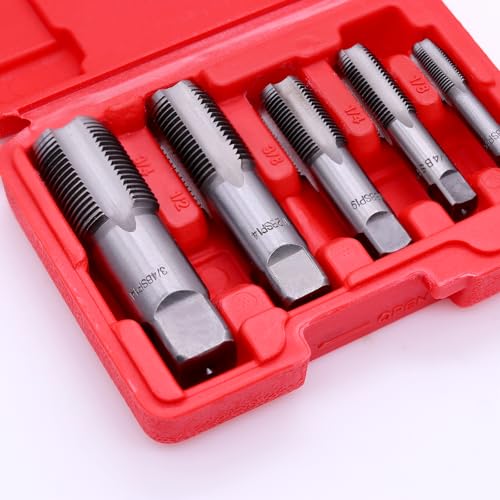 RUNYU® 5 Stück BSP Rohrgewindebohrer Set: 1/8 Zoll, 1/4 Zoll, 3/8 Zoll, 1/2 Zoll, 3/4 Zoll Gewindeschneider Profi Rohrgewindebohrer Set für Reparaturgewinde, mit Box