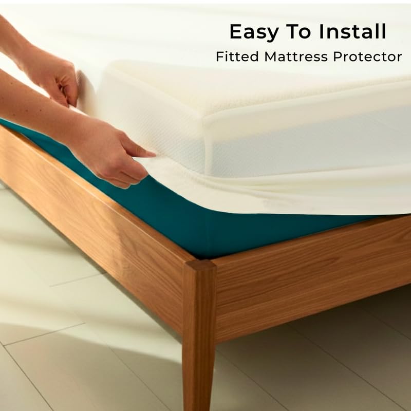Image of Dreamzee GOTS Certified 100% Organic & Waterproof Mattress Protector | Soft, Breathable & Spill Proof Fitted Mattress Cover | Queen Size (75x60 Inches)
