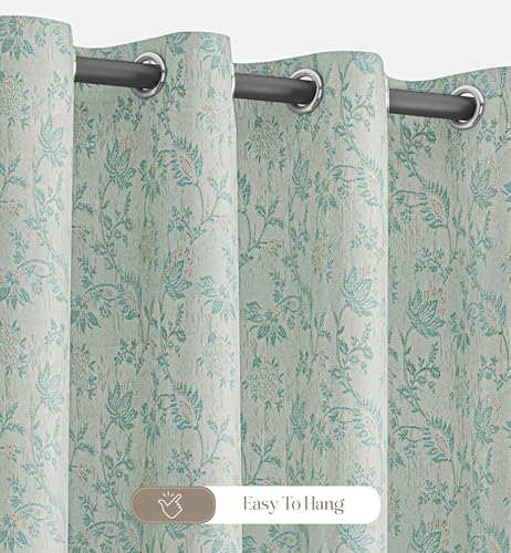 Image of Yellow Weaves 2 Pcs Jacquard Botanical Eyelet Window Curtain - Perfect for Home, Office, Bedroom, Living Room & Balcony - 5 Feet (Sky Blue)