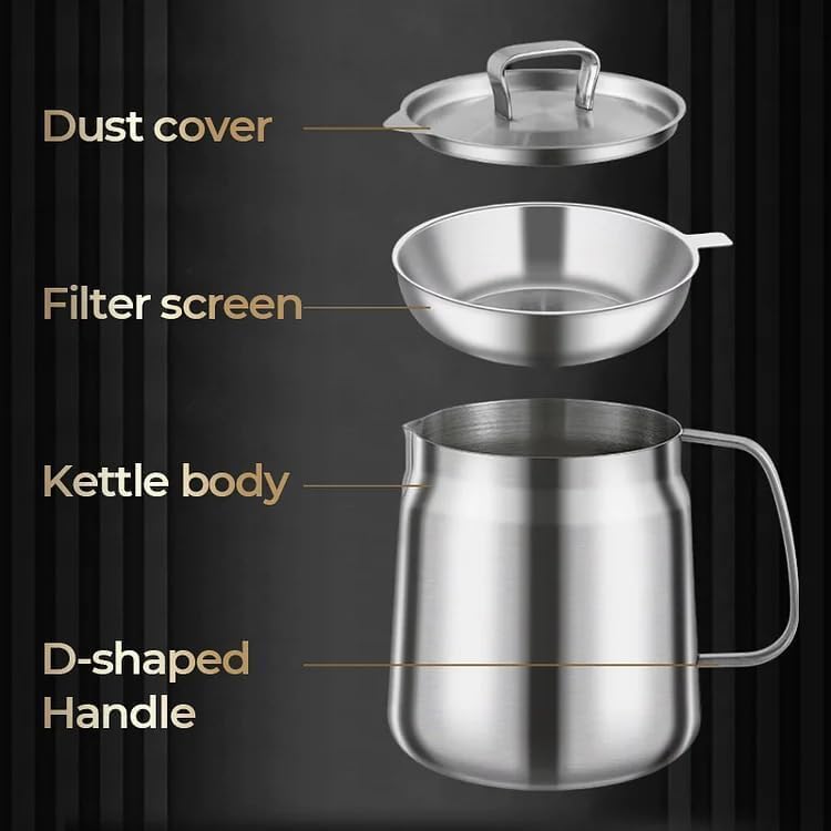 Réservoir Filtre à Huile En Inox 201 - Capacité 48 Oz (1,36L) - Avec Filtre à Mailles Fines Et Bec Verseur - Pour Cuisine, Restaurant - Nettoyage Facile