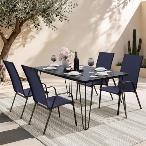 Image of JEAREY Patio Dining Chairs Set of 4, Outdoor Stackable Dining Furniture Set, All Weather Dining Set for Poolside, Lawn, Garden, Backyard, Navy Blue