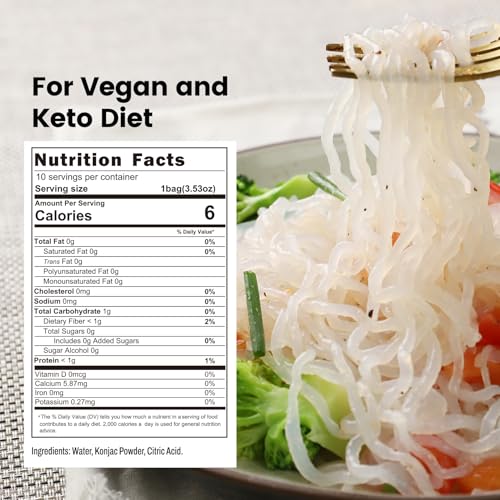 Image of Hethstia Shirataki Noodles, 10 Packs Konjac Noodles Pasta Angel Hair | Low-Calorie (6 Kcal), Low GI, Vegan, Keto, 56.5oz Low Carb, Gluten Free and Sugar-Free, Healthy Diets, Ready to Eat
