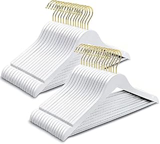 Amber Home 44.5cm Premium White Wooden Coat Hangers 10pcs, Wood Clothes Hanger with Non Slip Pants Bar and Smooth Notches, Solid Suit Hangers Rack for Jacket Dress Blouse Shirt Trousers, Gold Hook