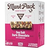 Munk Pack Nut & Seed Bar Sea Salt Dark Chocolate - 1g Sugar, Low Carb & Keto, 5g Protein - Gluten Free, Plant Based, Zero Added Sugar - Sweet & Salty Breakfast & Snack Bars, 12 Count