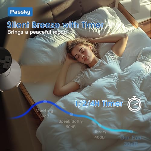 Image of Passky Ceiling Fans with Lights, 42 inch Sleek Ceiling Fan with Light and Remote Control, 3CCT, Dimmable, Reversible, Noiseless, White Ceiling Fan for Bedroom, Living Room