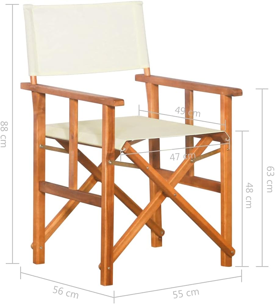 Acacia Wood Director Chair Set of 2, Brown & Cream UV Resistant Polyester Fabric, 21.7x21.7x34.6in, Foldable Outdoor Patio Dining Chairs for Garden & Terrace Outdoor Accessories