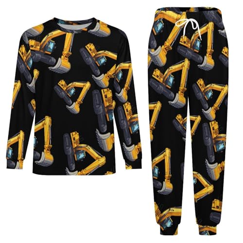 Excavator Truck Men’s Pajama Set Long Sleeve Top And Pants Loungewear Sleepwear Pjs Nightwear3