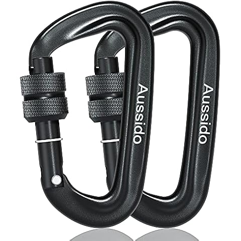 Aussido Carabiner 12KN Screwgate Locking Carabiner Clip Heavy Duty for Gym Hammock Backpack Keychain Dog Leash - 2 PACK (Black) Cover