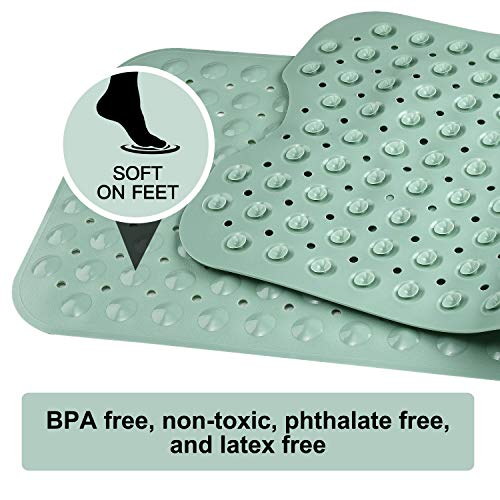 Image of YINENN Bath Tub Shower Mat 40x16 Inch Non-Slip and Latex Free,Bathtub Mat with Suction Cups, Machine Washable Bathroom Mats with Drain Holes (Light Green)