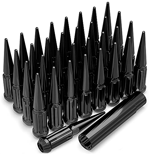 Image of White Knight 3804XLBK-33AM Black 1 /2 inch-20 Solid Piece Spline Spike Lug Nut Set with Extra Spline Spike, 33 Pack