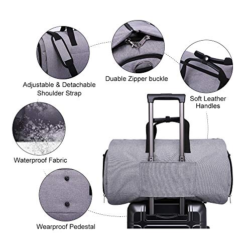 Convertible Garment Bag Carry on Travel Suit Bag with Shoulder Strap, Shoes Compartment - 2 in 1 Waterproof Gym Sport Duffle Bag for Men Women