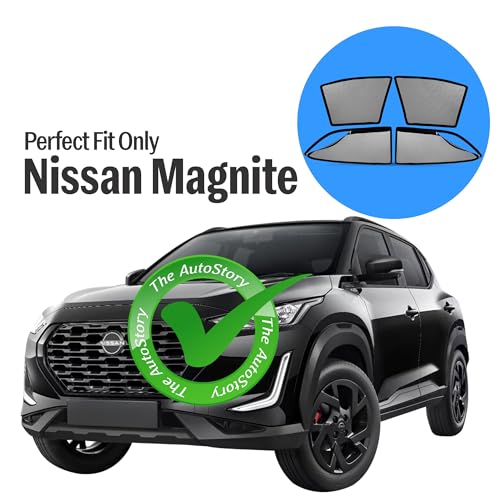 Image of AutoStory Magnetic Car Sunshade for Nissan Magnite | Front Half Cut for Mirror Visibility + Rear Full Coverage with Zipper | Heavy Heat & UV Protection | Privacy Side Window Curtains Shades