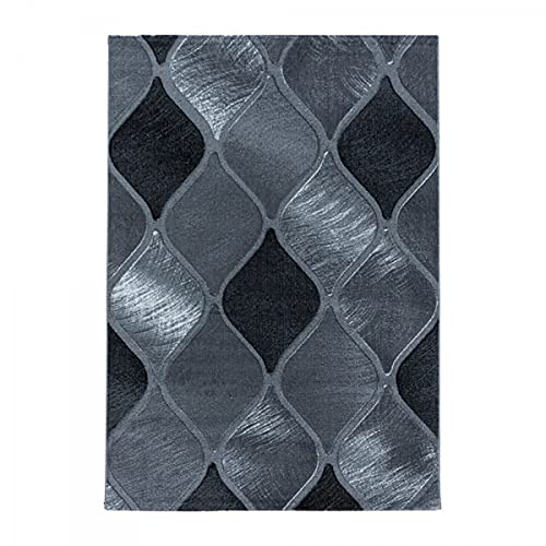 Tapis rond design grille noir 140x200 tapis de salon géométrique - 3