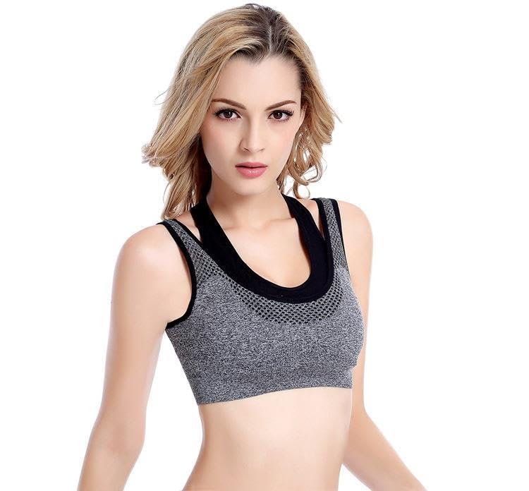Women Padded Sports Bra | Nylon Spandex Wire Free Cross Back Gym Yoga Workout Bra for Women(SFH056) (Free Size) Grey-image-48