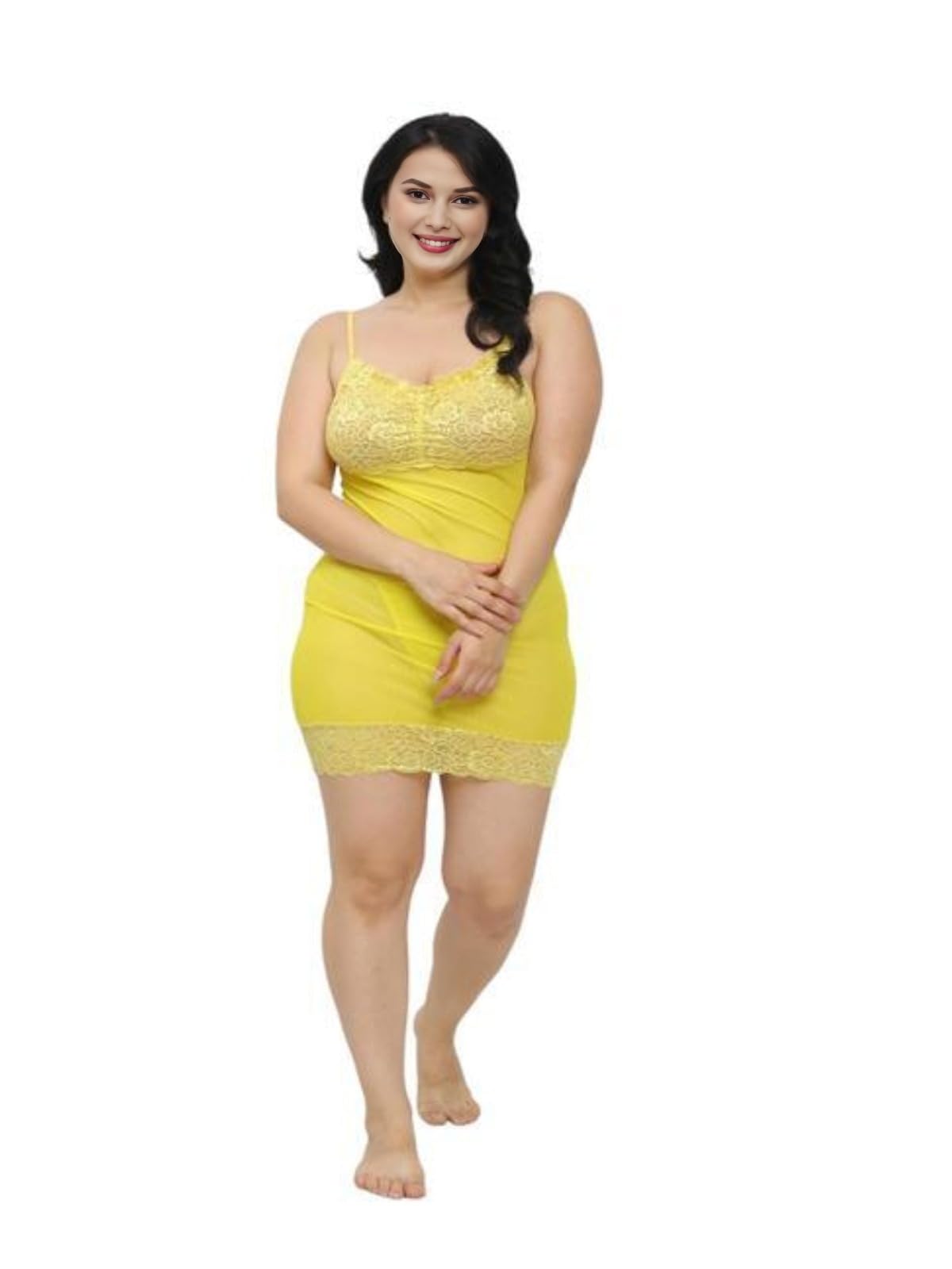 Women Net Above The Knee Babydoll Night Dress| Wedding Babydoll Nightdress| Honeymoon Dress| Sexy Nighty Dress Free Size (28 to 36) Inch Yellow-image-12