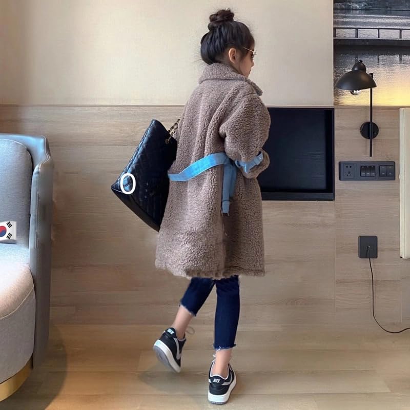 Bold N Elegant Girl’s Fur and Denim Winter Party Outerwear Overcoat Warm Long Coat Jacket for Young Littl Girls from 4 to 9 Years (6-7 Years, Brown) 3