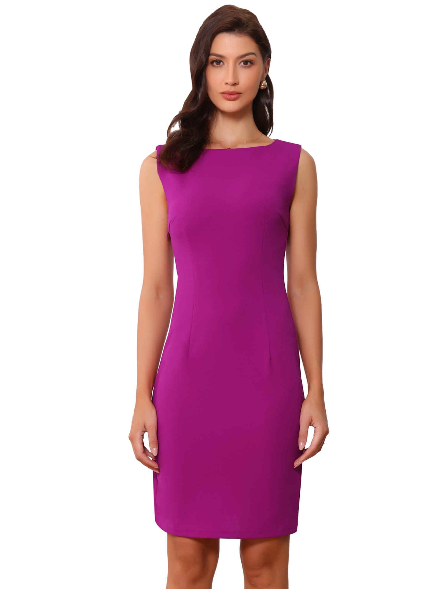 Allegra K Sheath Dress for Womens Business Teacher Sleeveless Boat Neck Dressy Casual Office Dresses