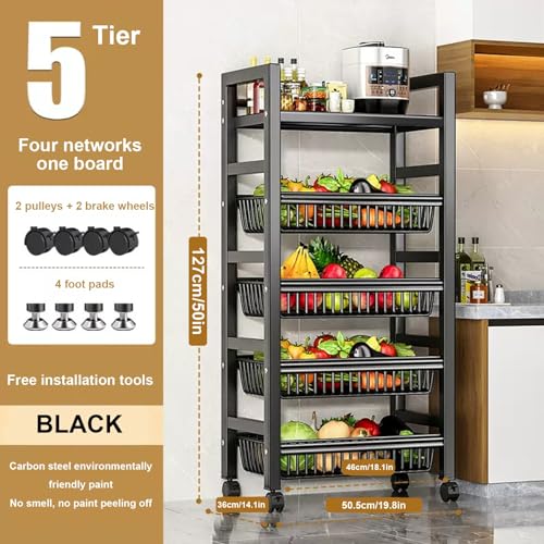 Carrello da Cucina con Ruote, Carrello per microonde con Contenitore - Scaffale da Cucina, Ripiani e Ripiani Regolabili, Ripiani in Metallo robusti con Ruote, Carrello per Frutta e Verdura