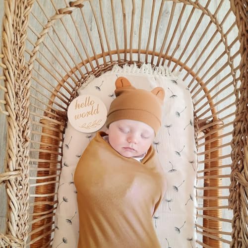 Image of BQUBO 3 Sets Cotton Baby Swaddle Blankets Swaddling Wrap with Hats Mittens Newborn Soft Silky Nursery Receiving Blanket Cute Bear Ears Hat Elastic Gloves Set for Unisex Baby 0-3 Months