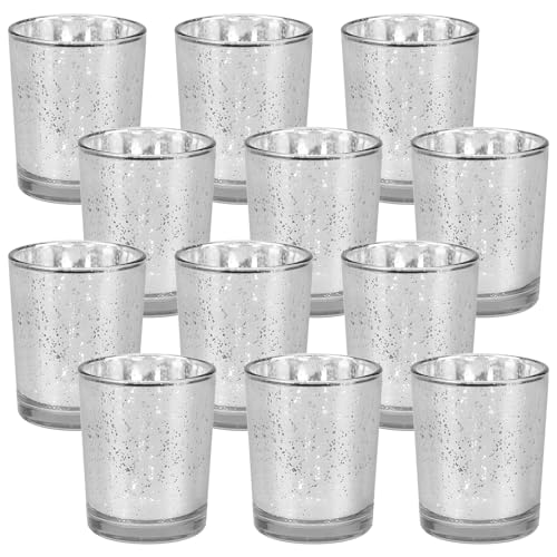 12 pièces de photophores en verre argentés, photophores en verre de 6,8 cm, décoration de photophores pour anniversaire, fête, mariage, célébration,...