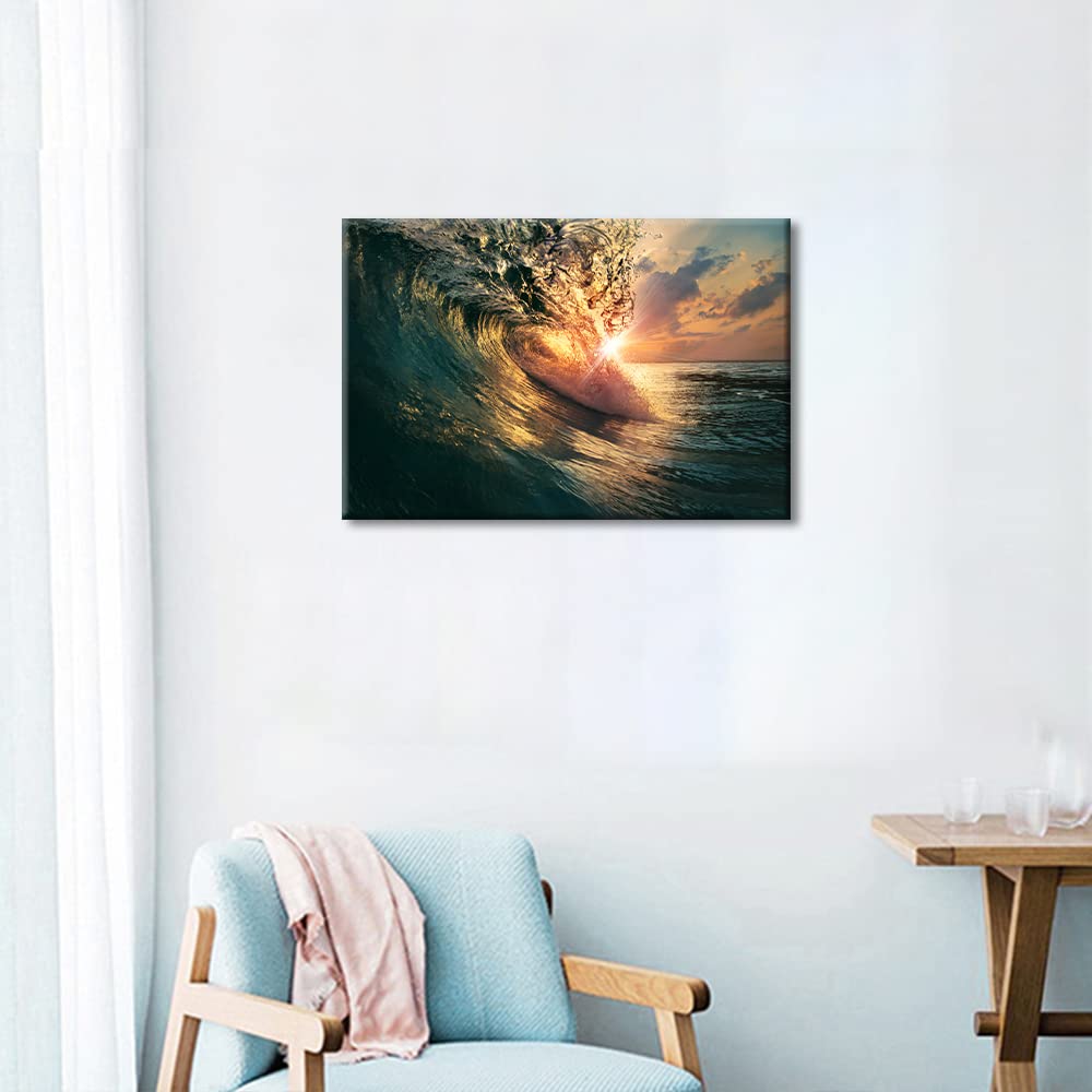 TISHIRON Canvas Wall Art Ocean Waves Painting Wall Decorations for Living Room Bedroom Modern Fashion Family Bathroom Hang Pictures Wall Artwork Office Canvas Art Prints Framed Ready to Hang (12X8in) - Image 4