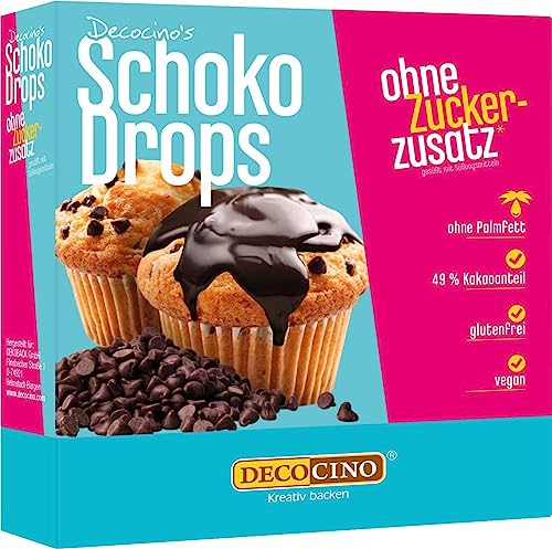 DECOCINO SchokoDrops – 75 g – Schokoladen Drops mit 49% Kakaoanteil, zum Verzieren von Kuchen, Cupcakes & Torten – ohne Palmöl, vegan & glutenfrei