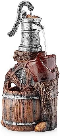 Alpine Corporation 61 cm Tall Outdoor 3-Tier Old-Fashioned Pump Barrel Fountain Yard Art decor, Brown and Gray