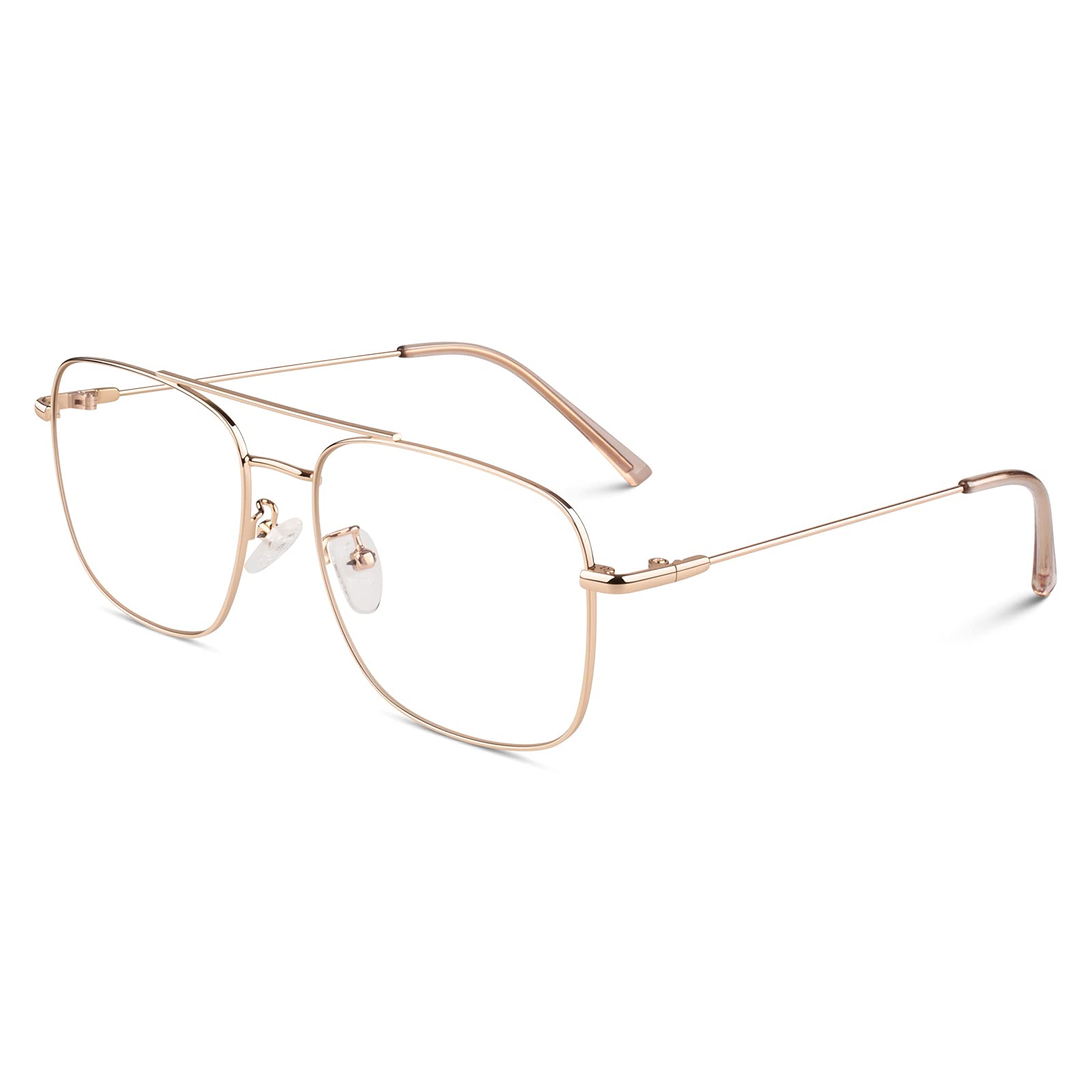 GQUEEN Modny pilot niebieskie światło blokujące okulary vintage retro bez recepty sztuczne okulary kobiety mężczyźni, POF0, Złoty, Medium