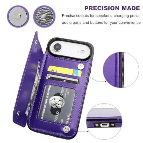 ONETOP Compatible with iPhone 17 Air Wallet Case with Card Holder, PU Leather Kickstand Card Slots Case, Double Magnetic Clasp and Durable Shockproof Cover 6.5 Inch (Purple) by ONETOP - Image 7